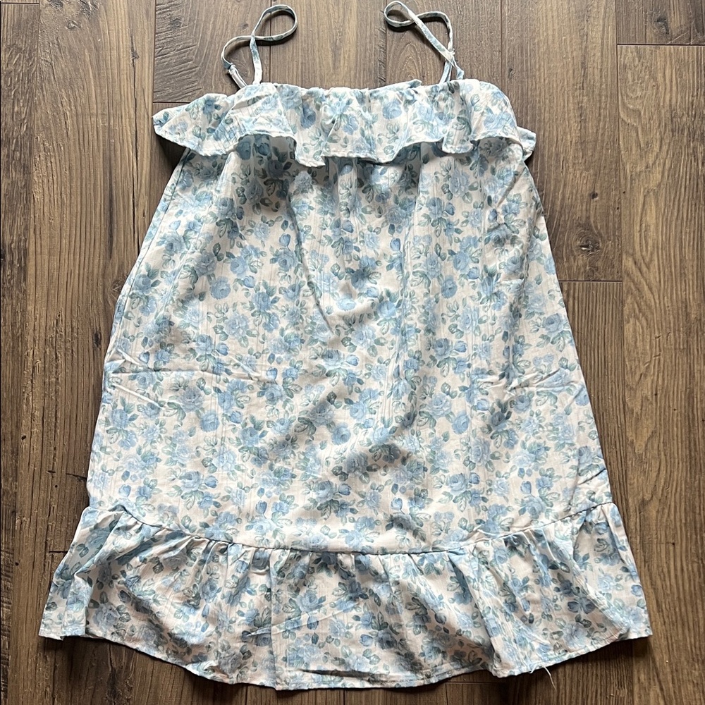 Pink Lily blue white floral lines adjustable straps dress medium women